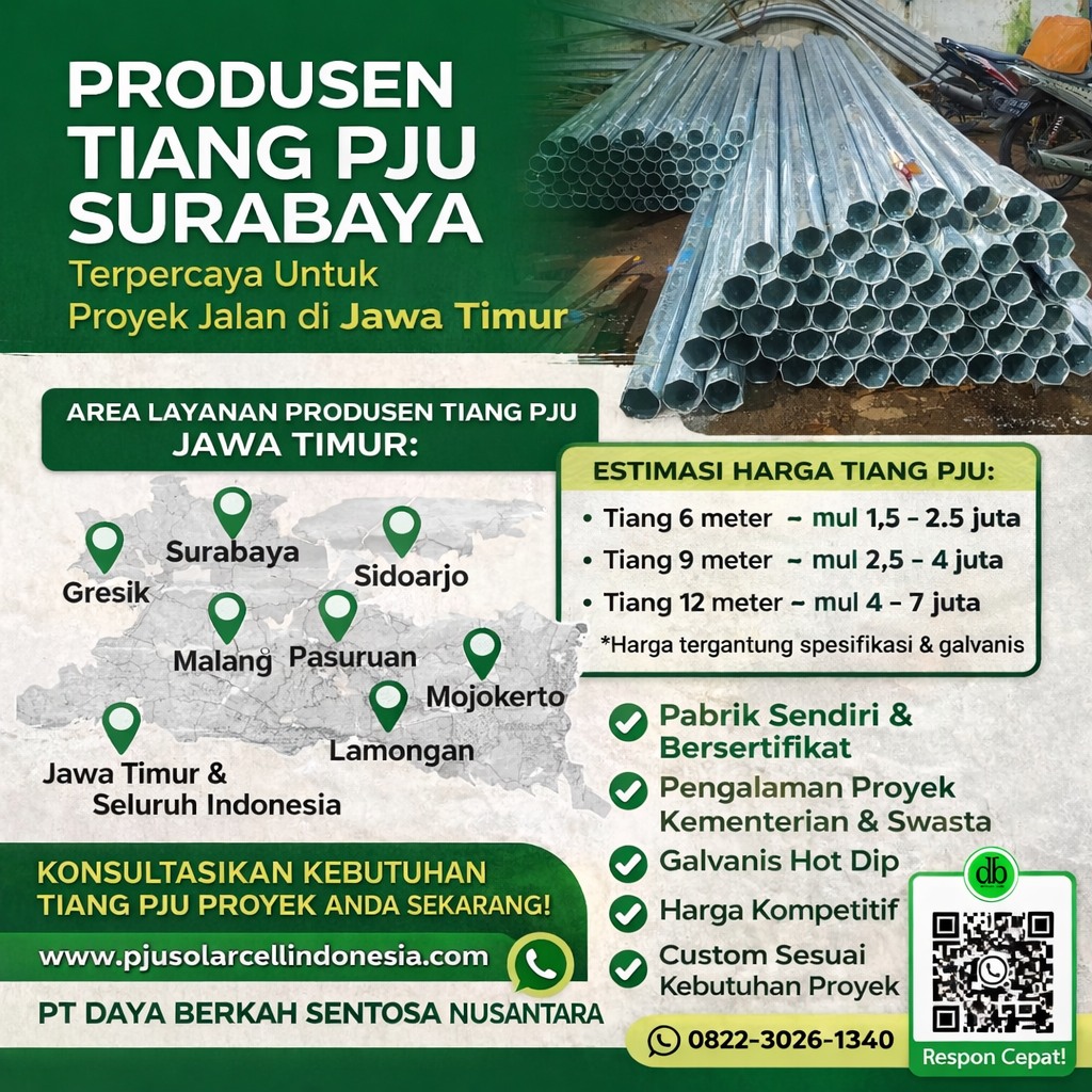 Produsen Tiang PJU Surabaya Terpercaya untuk Proyek Jalan di Jawa Timur