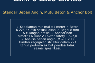 Standar Pondasi Tiang Lampu Lalu Lintas: Kedalaman, Mutu Beton, dan Perhitungan Beban Angin