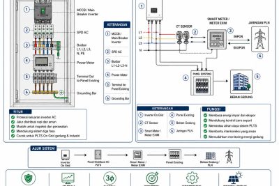 Panel Distribusi AC dan Meter EXIM pada Instalasi PLTS On Grid
